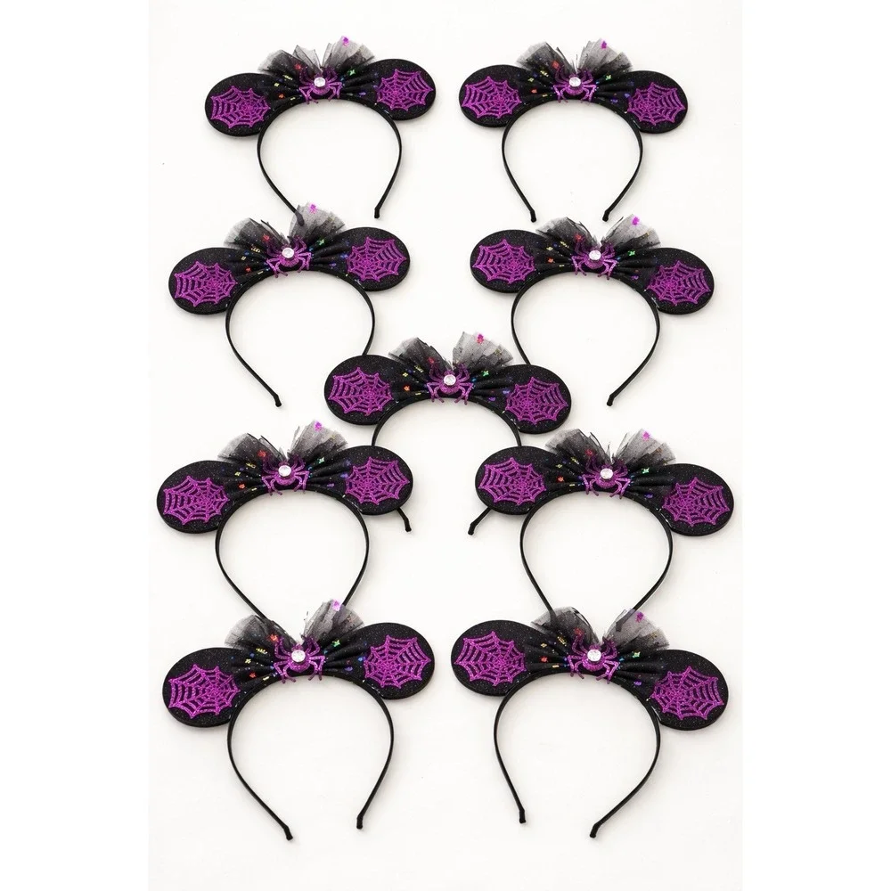 Disney Minnie Mouse Halloween Ears w/ Spider Headband Tulle Bow Purple Set of 10